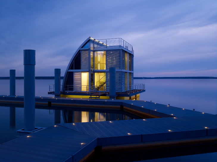 German Floating Home and Dock at Night